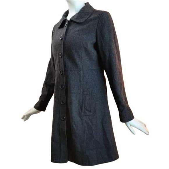 Empire Waist Gray fully Lined Wool Coat w/Pockets - Picture 6 of 11